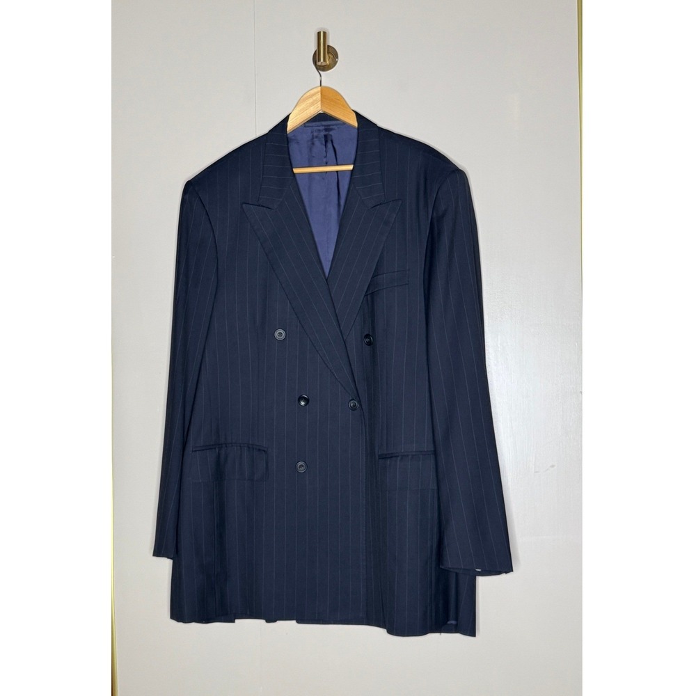 Dormeuil Cashmere Vicuna Double Breasted‎ Pinstripe Blazer Navy Blue Steven Liao